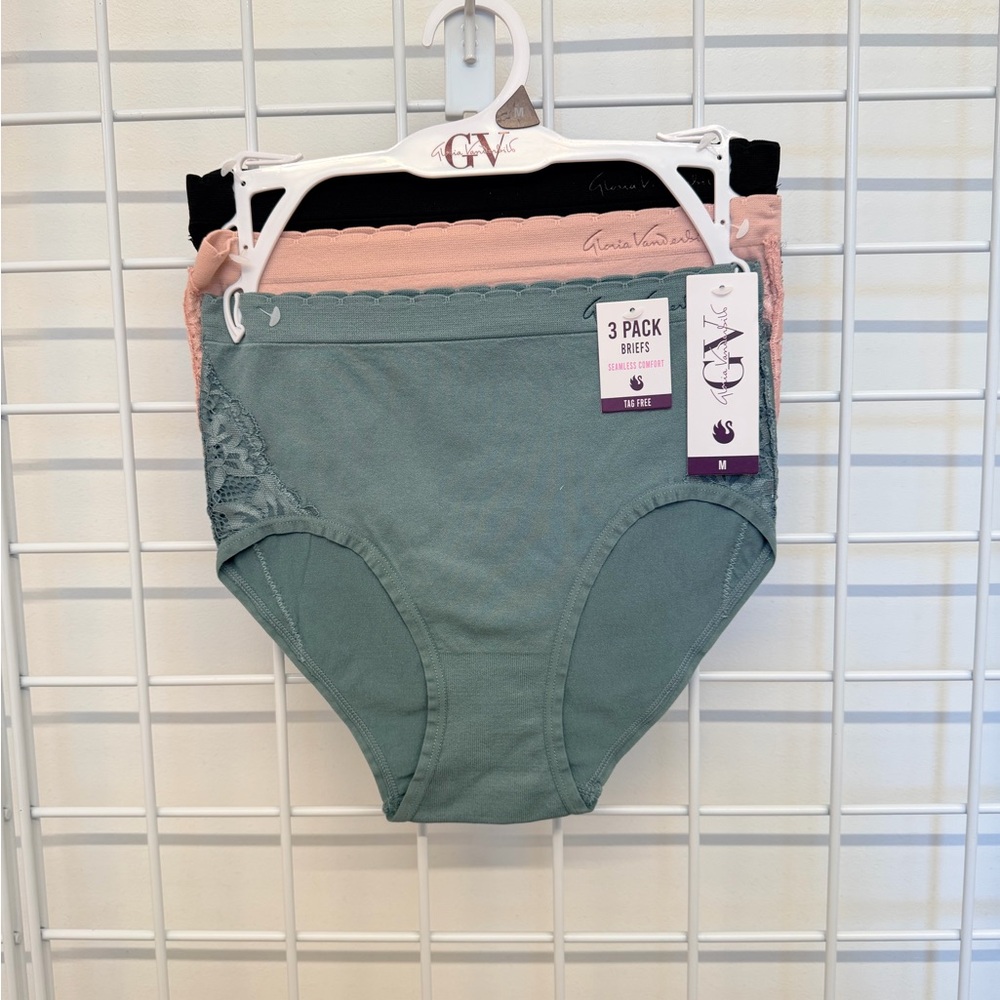 Gloria Vanderbilt - Lace Trim Briefs 3-Pack - Green, Pink, Black
